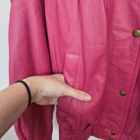 Deerskin Pink Genuine Leather Vintage Snap Closure Cool Retro Bomber Jacket Sz S - Picture 3 of 8